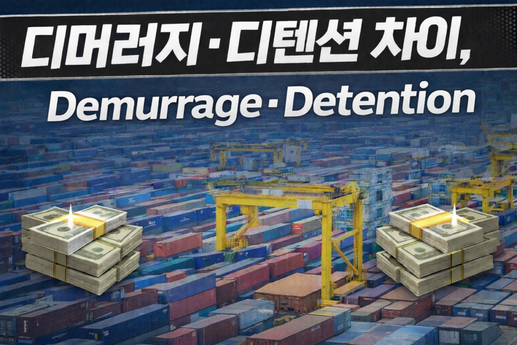 디머러지와 디텐션 차이를 설명하는 물류 컨테이너 터미널 이미지, Demurrage Detention 실무 개념 정리