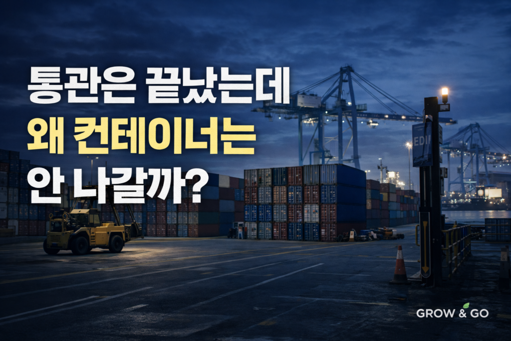 통관은 완료됐지만 비용 정산, 배차, 작업 준비 문제로 컨테이너 반출이 지연되는 항만 야경 썸네일 이미지
