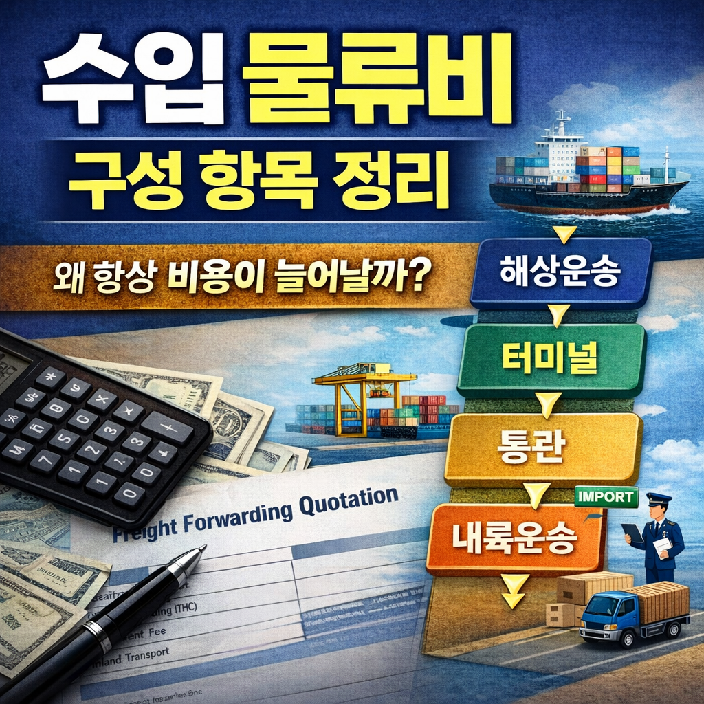 수입 물류비 구성 항목을 해상운송, 터미널, 통관, 내륙운송 단계로 정리한 국제물류 실무 썸네일