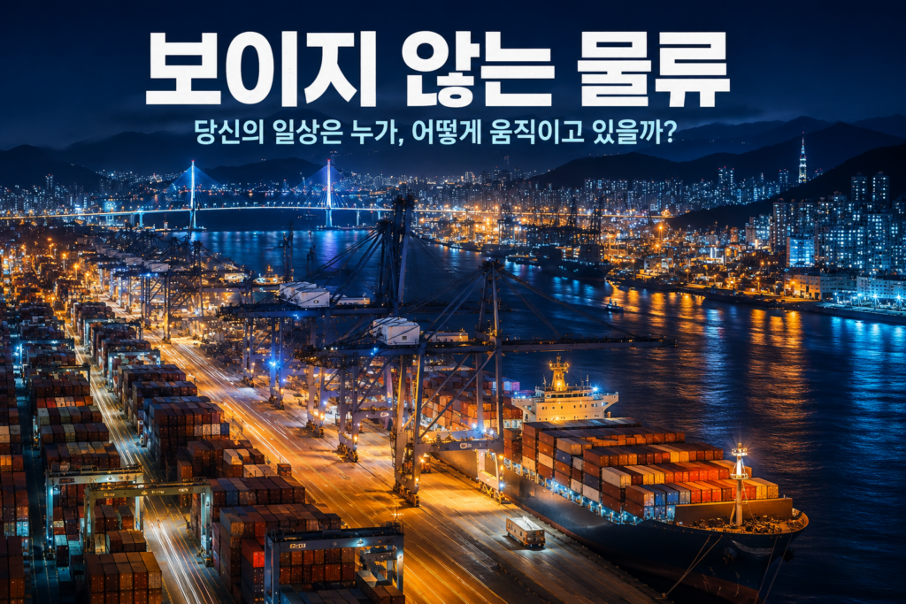 야간에 조명이 켜진 대형 컨테이너 항만과 컨테이너선, 크레인이 보이는 전경으로 국제물류와 공급망이 24시간 움직이고 있음을 표현한 이미지.